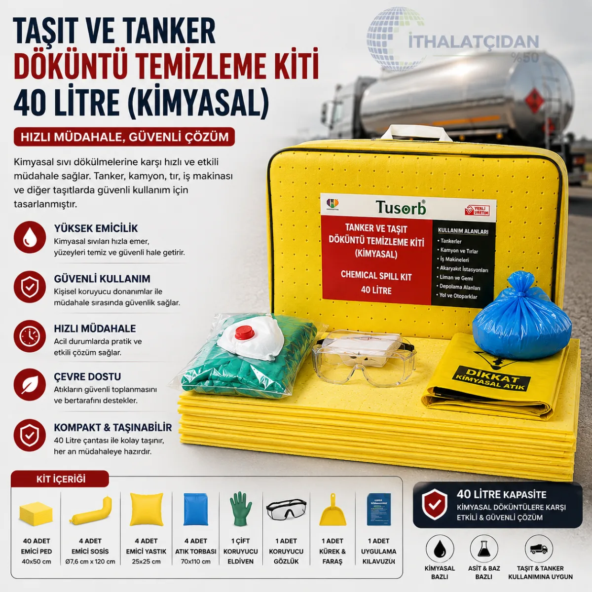 Tanker Ve Taşıt Döküntü Temizleme Kiti 40 Lt (Kimyasal)