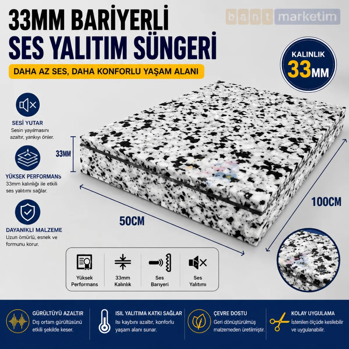 Bariyerli Bondex 33mm 180 Dns %90 Ses Keser 50CMx100CM