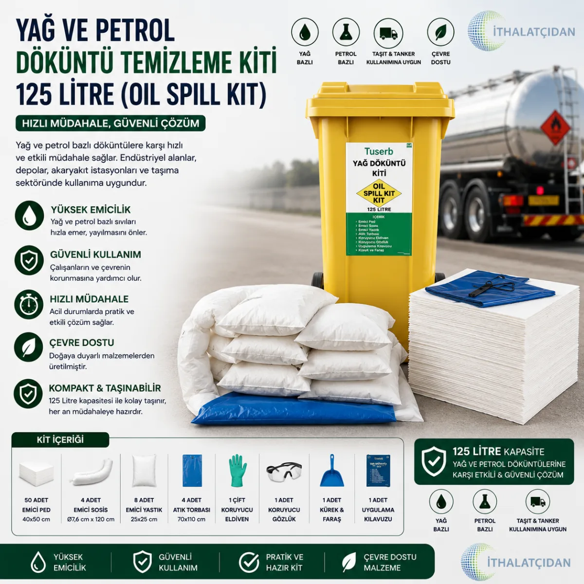 Yağ Ve Petrol Döküntü Temizleme Kiti 125 Lt