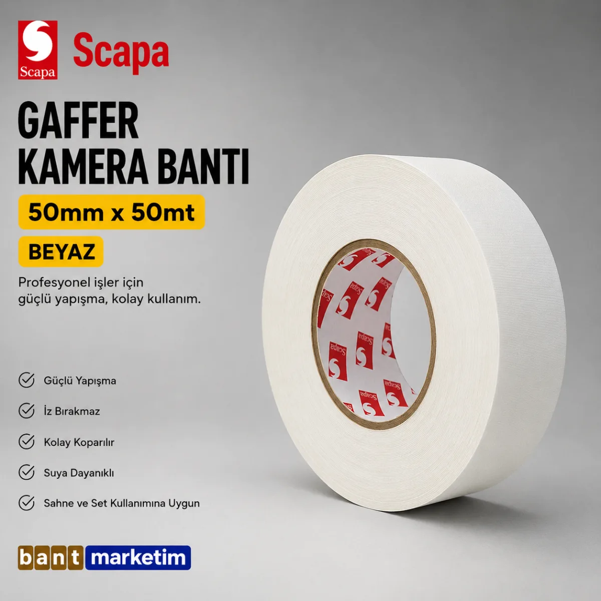 Scapa 3101 Gaffer Kamera Bandı Tamir Bandı 50mmx50mt Beyaz