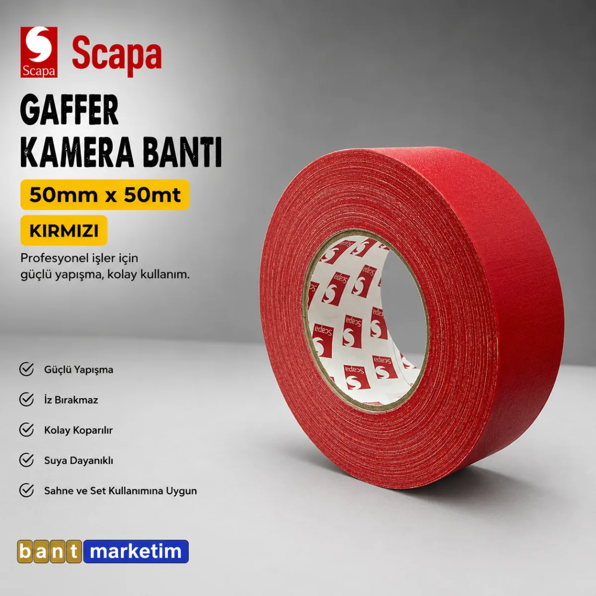 Scapa 3101 Gaffer Kamera Bandı Tamir Bandı 50mmx50mt Kırmızı