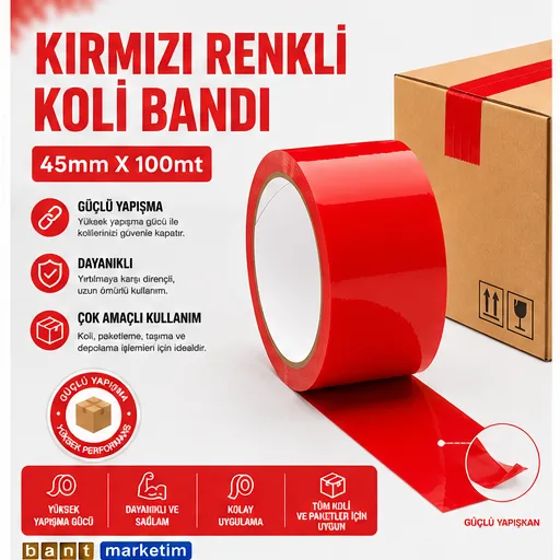 Renkli ( Kırmızı ) Koli Bandı 45x100 Metre 6 Adet 1 Paket