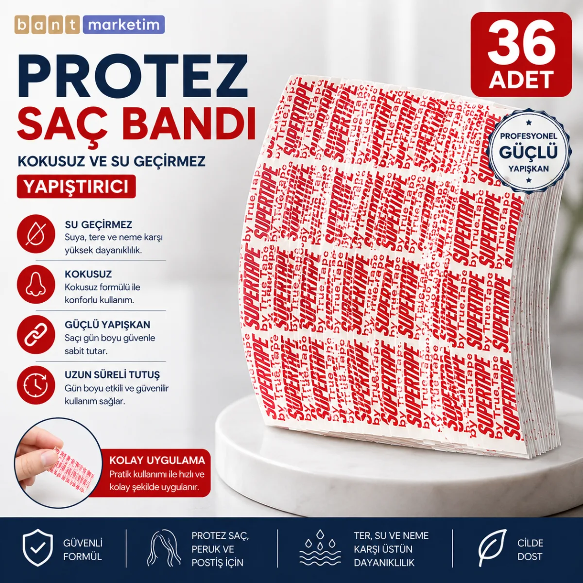 Supertape Oval 1"LF 2,5 x 7,5 cm 36 Adet Protez Saç Bandı Güçlü Yapışkanlı