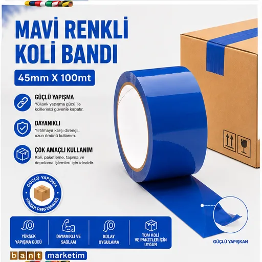 Renkli (Mavi) Koli Bandı 45x100 Metre 6 Adet