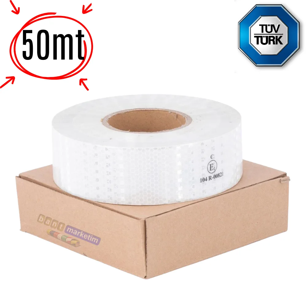 Reflektör Reflektif Petekli Şerit Bant 5 Cm x 50 Metre Beyaz Tüvtürk Uyumlu