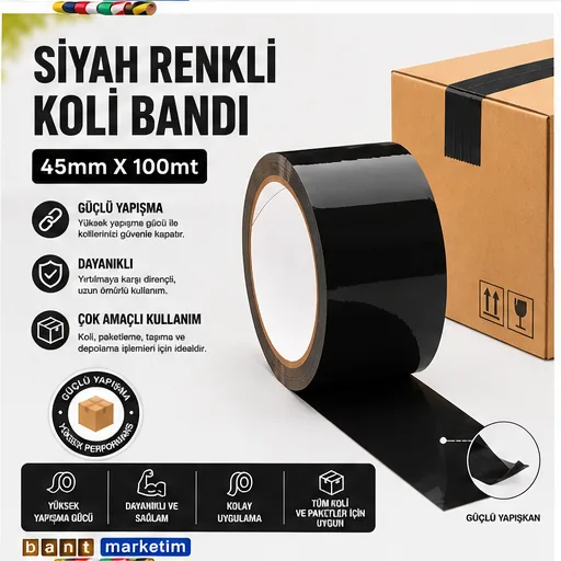 Renkli (Siyah) Koli Bandı 45x100 Metre 6 Adet 1 Paket