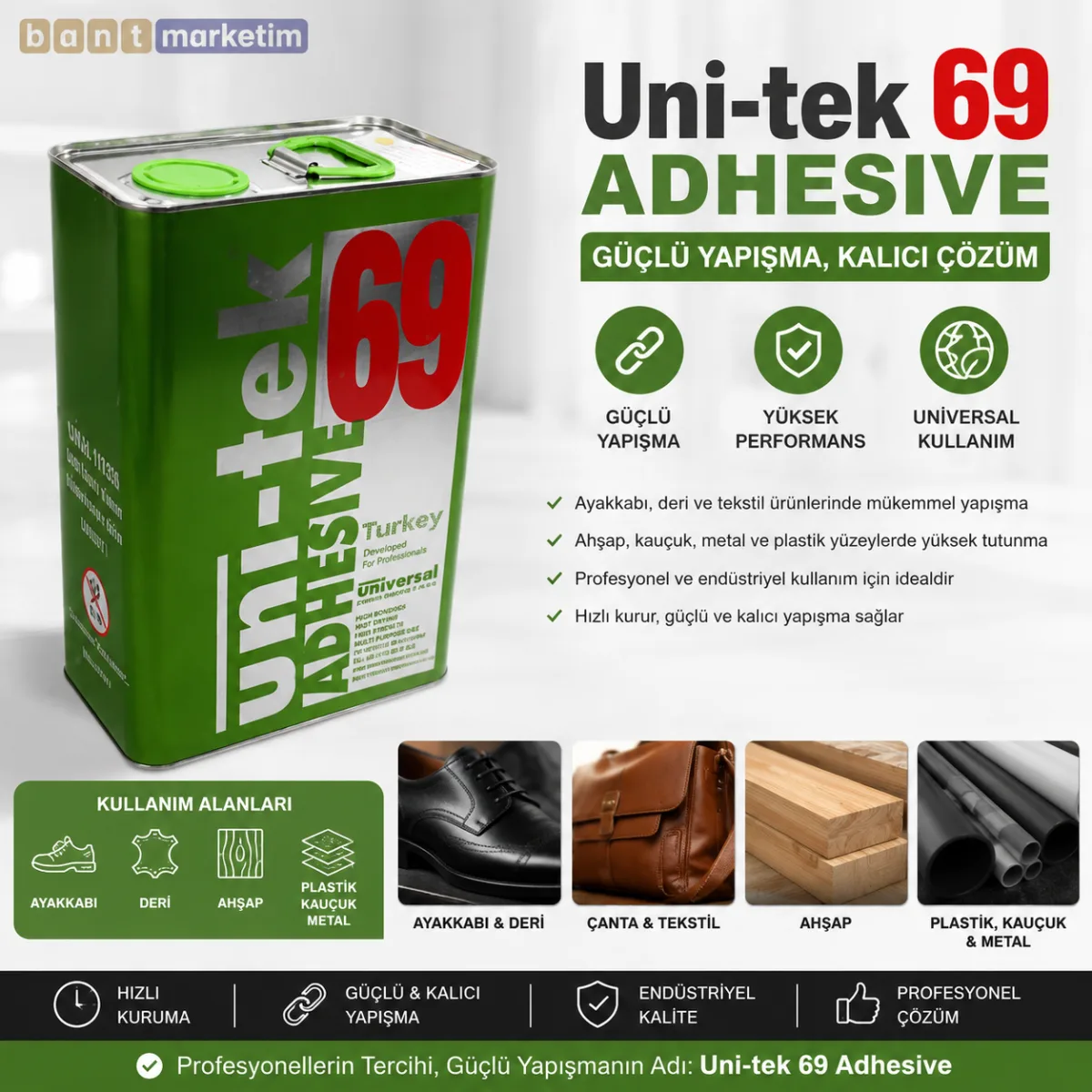 Uni-Tek 69 Polikloropren Esaslı Evrensel Yapıştırıcı – Güçlü Kontak Yapıştırıcı 3kg