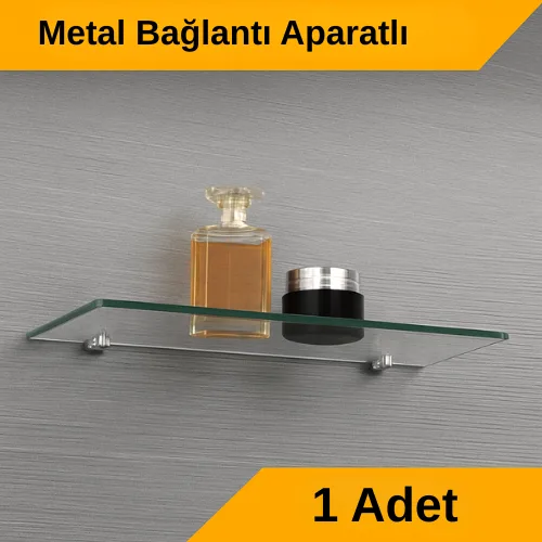 Pleksi Hayalet Raf 8mm | Banyo Mutfak Düzenleyici Metal Bağlantılı Şeffaf Raf - 50 Cm