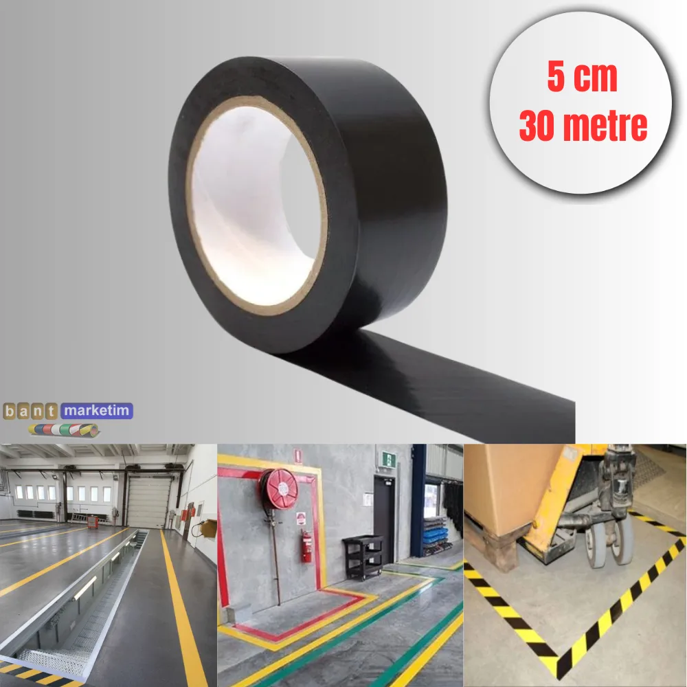 Pvc Yer İşaretleme Bandı 5cmx30m Zemin Bandı Siyah
