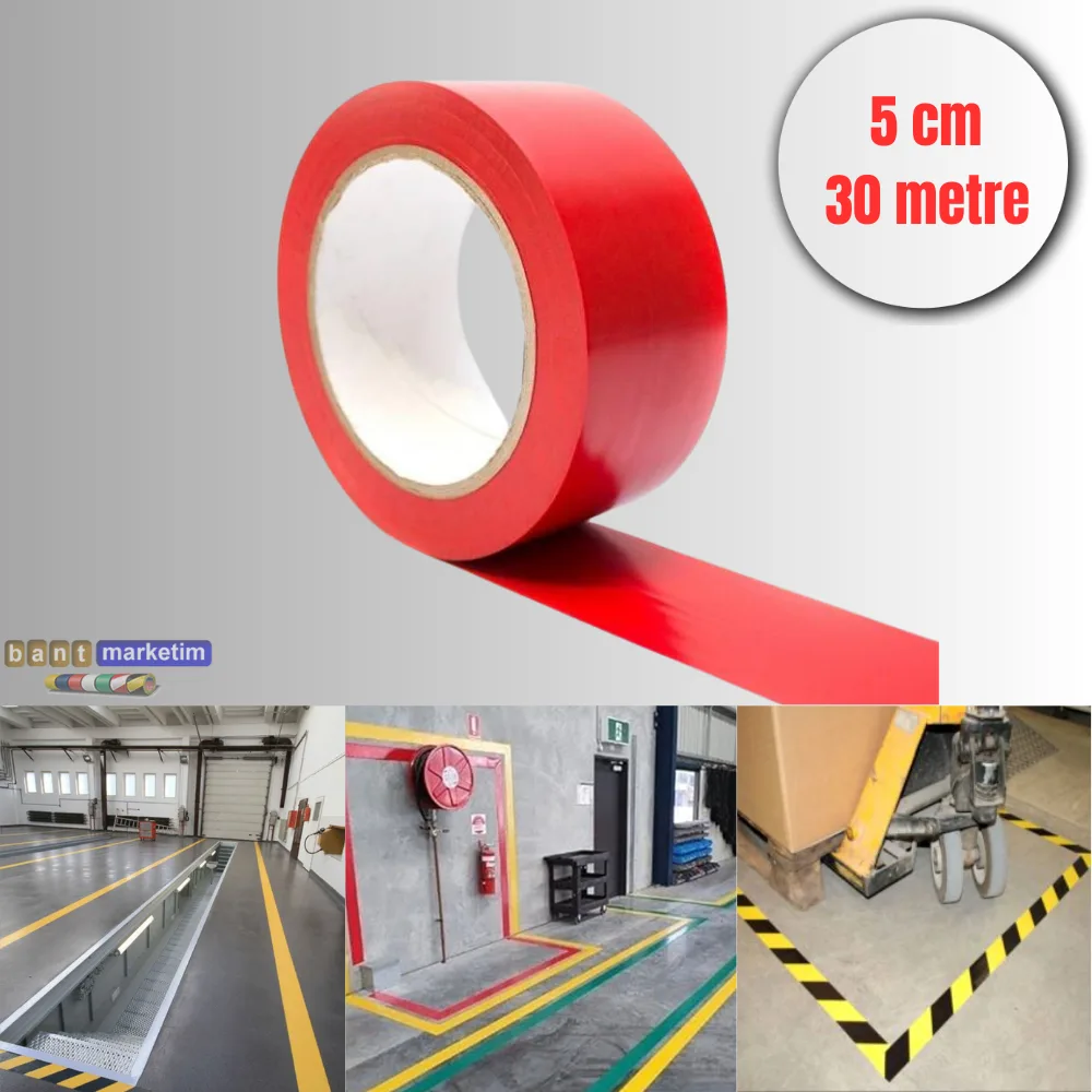 Pvc Yer İşaretleme Bandı 5cmx30m Zemin Bandı Kırmızı