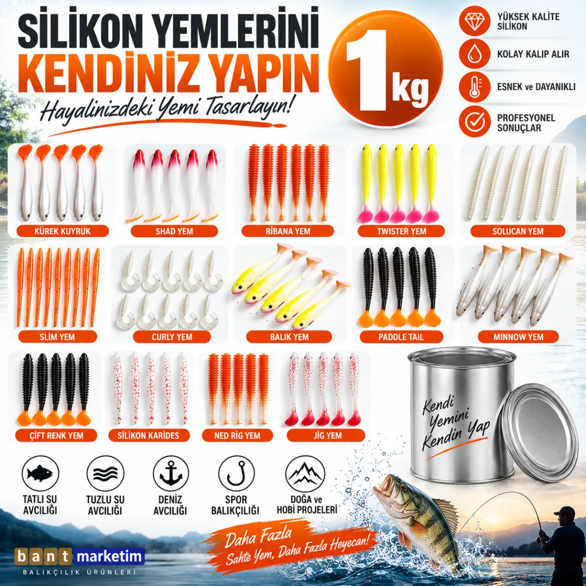 Silikon Balık Yemi Hammaddesi 1 KG – Evde Silikon Yem Yapımı İçin Sıvı Silikoni (25 Shore)