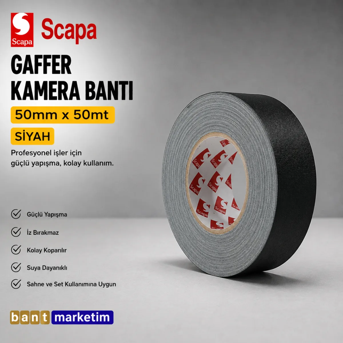 Scapa 3101 Gaffer Kamera Bandı Tamir Bandı 50mmx50mt Siyah