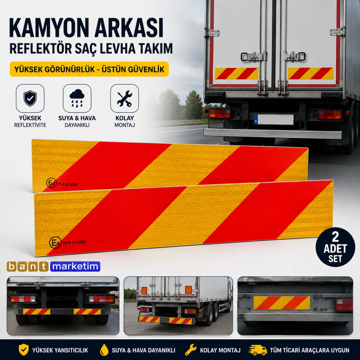 Kamyon Arka Reflektör Saç Levha Takım 2 Adet Kırmızı Sarı Reflektif İşaret Levhası