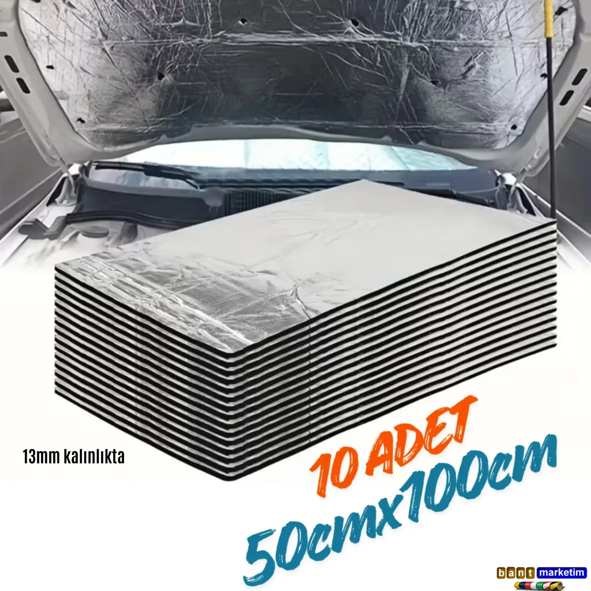 Ticari Araç Karavan Panelvan Oto Ses Yalıtım Malzemesi Folyolu 13mm Kalınlıkta 50cmx100cm (10Adet)
