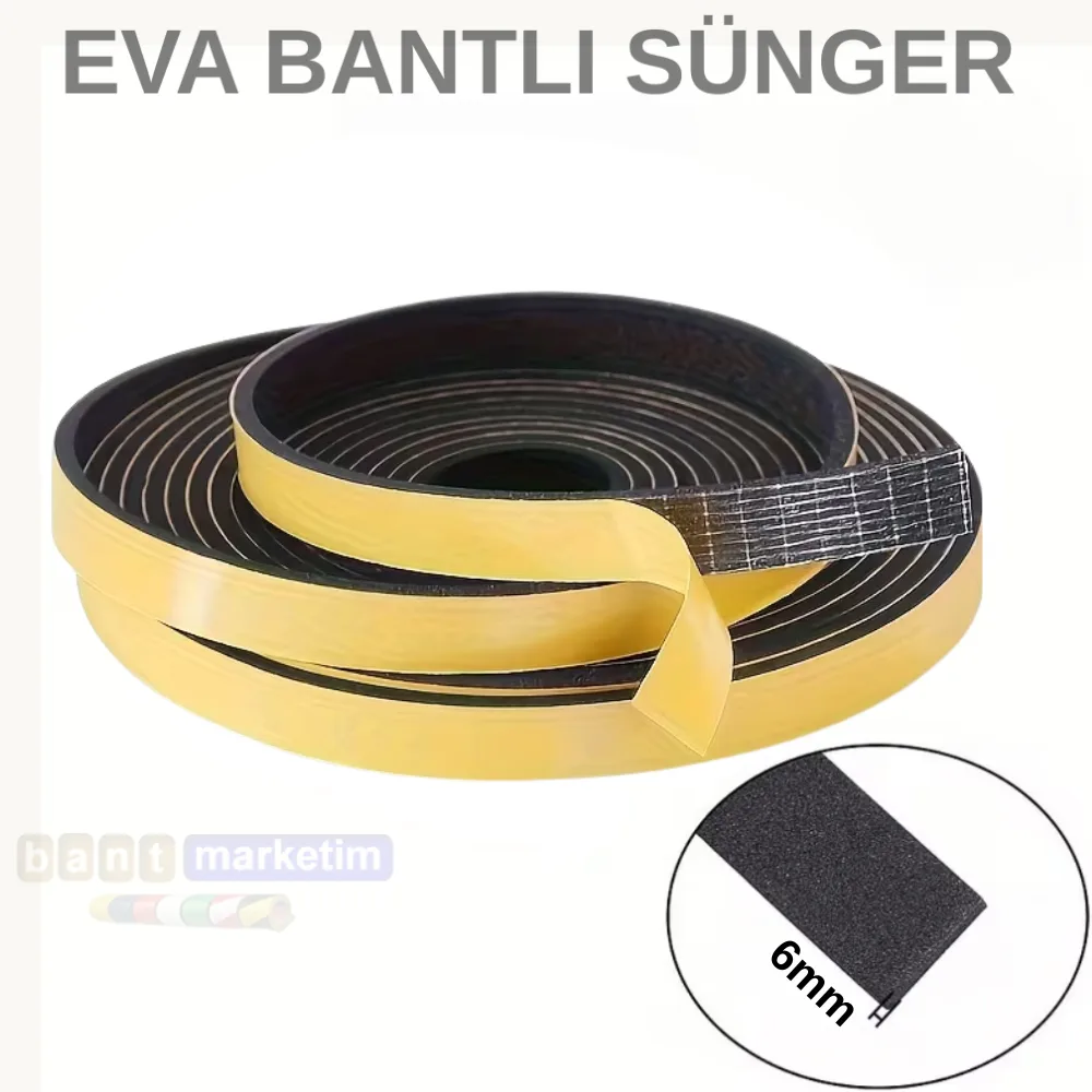 Eva Neopren Conta Sünger Bantlı Sızdırmazlık Bandı 6mm Kalınlıkta 15mmx20mt