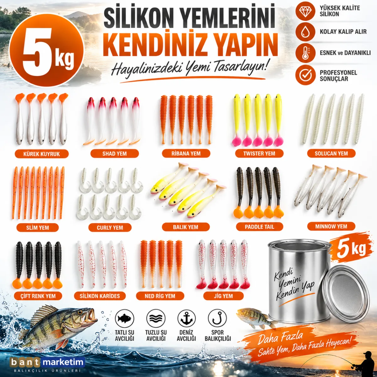 Silikon Balık Yemi Hammaddesi 5 KG – Evde Silikon Yem Yapımı İçin Sıvı Silikon (20 Shore)