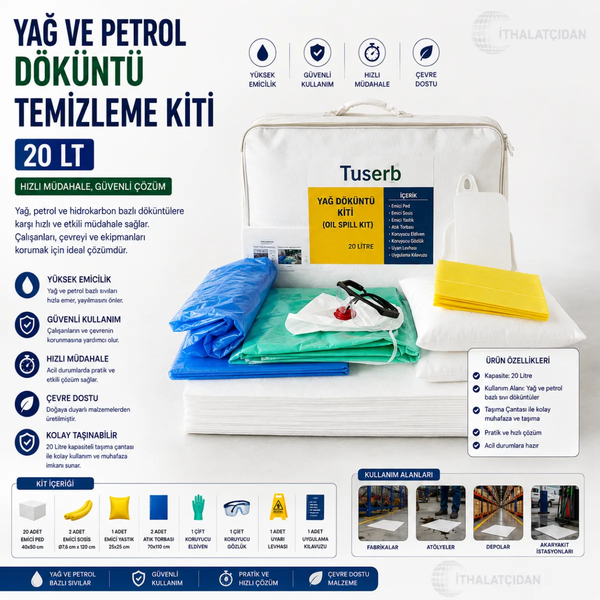 Yağ Ve Petrol Döküntü Temizleme Kiti 20 Lt