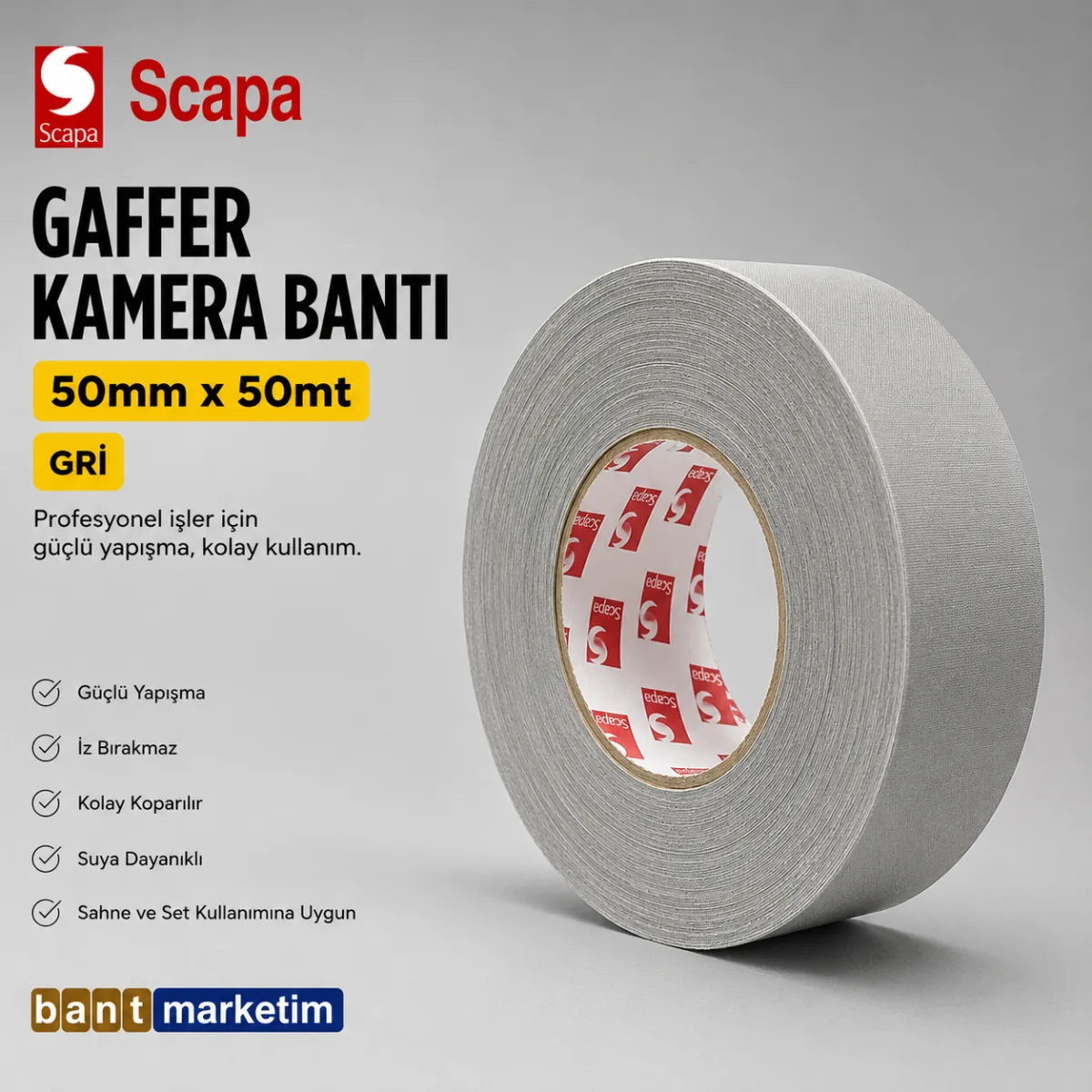 Scapa 3101 Gaffer Kamera Bandı Tamir Bandı 50mmx50mt Gri